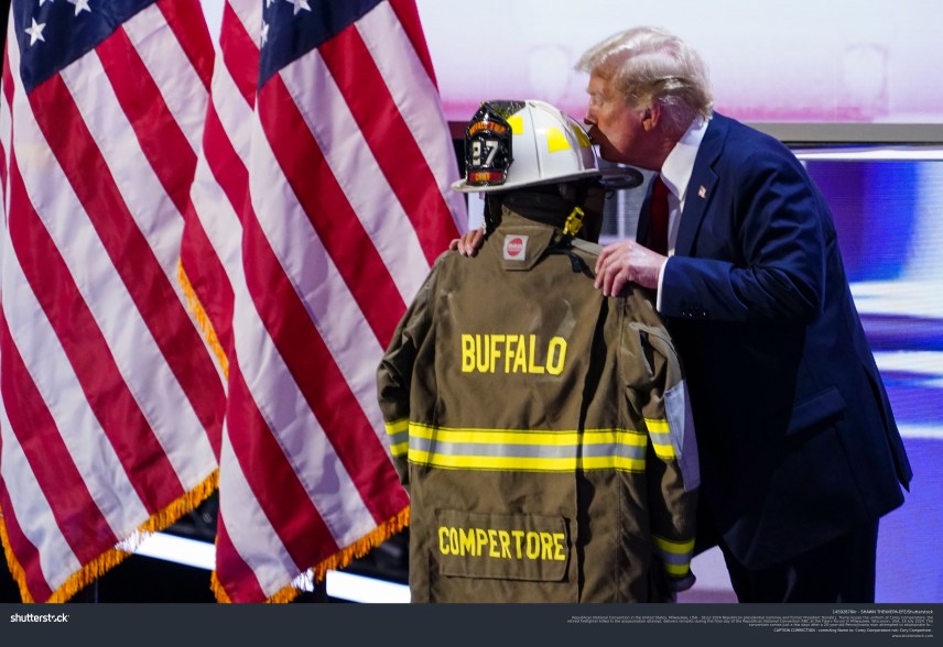 Donald Trump officially accepts the Republican presidential nomination on stage on the fourth day of the Republican National Convention at the Fiserv Forum on July 18, 2024 in Milwaukee, Wisconsin.