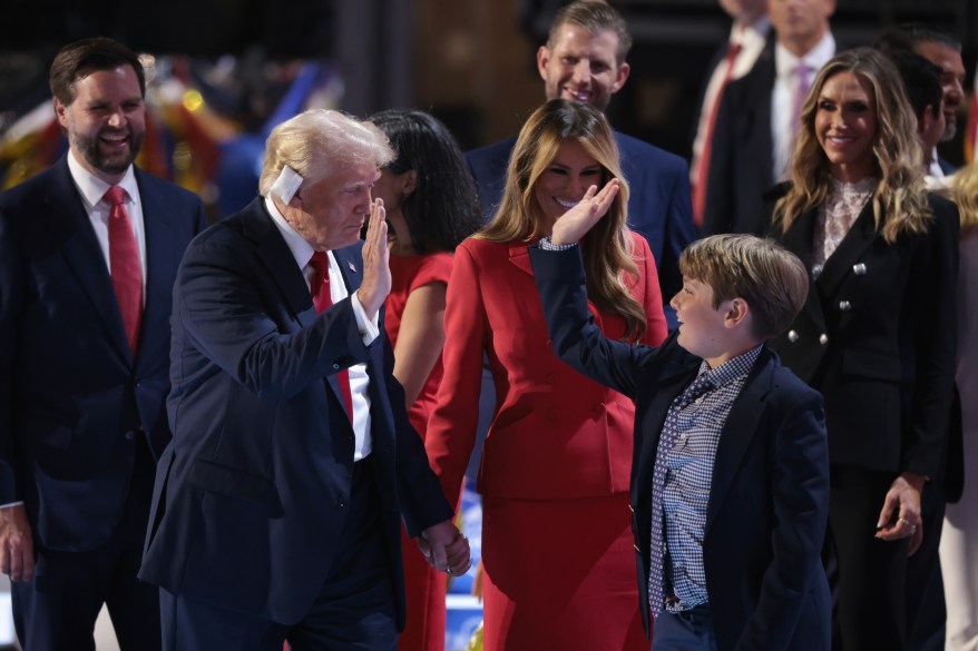 Donald Trump officially accepts the Republican presidential nomination on stage on the fourth day of the Republican National Convention at the Fiserv Forum on July 18, 2024 in Milwaukee, Wisconsin.