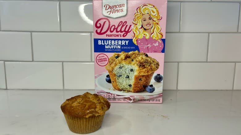 blueberry muffin and box