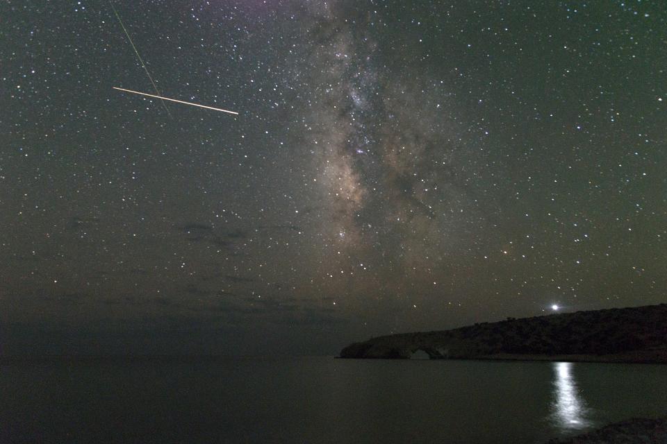 Photo taken on Aug. 13, 2023, shows the Perseid meteor shower seen from Gavdos island, Greece.