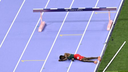 Ethiopian track star carried off on a stretcher after terrifying fall in men’s 3000m steeplechase final