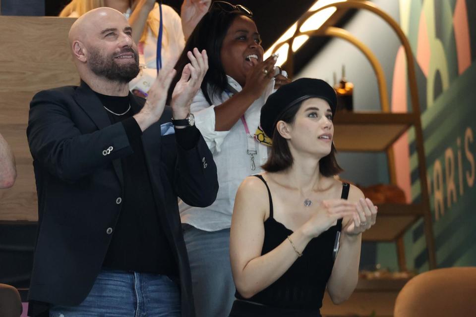 PHOTO: Actor, John Travolta and Actress, Ella Bleu Travolta attend the Artistic Gymnastics Men's Floor Exercise Final on day eight of the Olympic Games Paris 2024 at Bercy Arena August 03, 2024 in Paris, France. (Pascal Le Segretain/Getty Images)