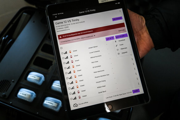 The data captured by the players’ mouthguards. Researchers, the school and medical staff can get results within hours of a game.