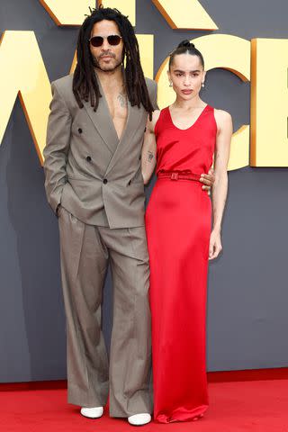 <p>John Phillips/Getty</p> Lenny and Zoë Kravitz at the "Blink Twice" premiere in London