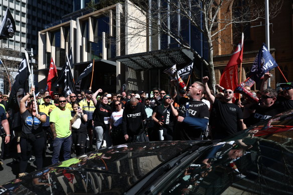 Protesters marched to NSW Parliament. 