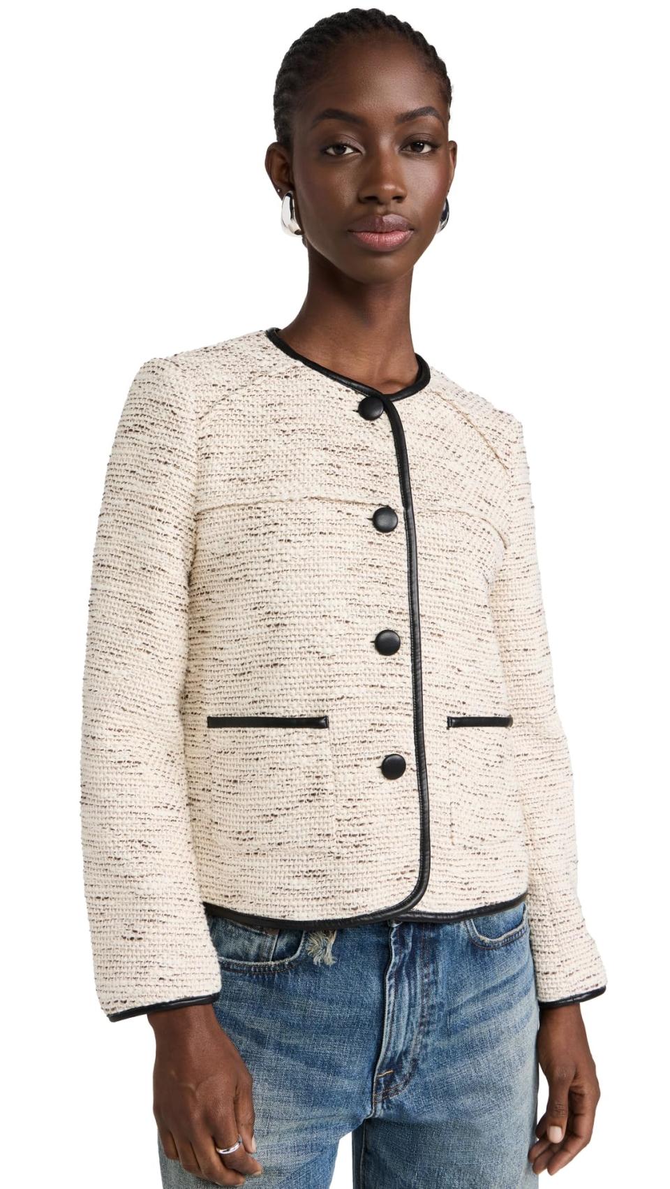 <p><a href="https://www.amazon.com/dp/B0CWKMYHZF?tag=syn-yahoo-20&ascsubtag=%5Bartid%7C10051.g.40754525%5Bsrc%7Cyahoo-us" data-i13n="elm:affiliate_link;elmt:premonetized" rel="sponsored" target="_blank" data-ylk="slk:Shop Now;elm:affiliate_link;elmt:premonetized;itc:0;sec:content-canvas" class="link  rapid-with-clickid etailiffa-link">Shop Now</a></p> <p>Mirabelle Italian Tweed Jacket</p> <p>amazon.com</p> <p>$648.00</p>