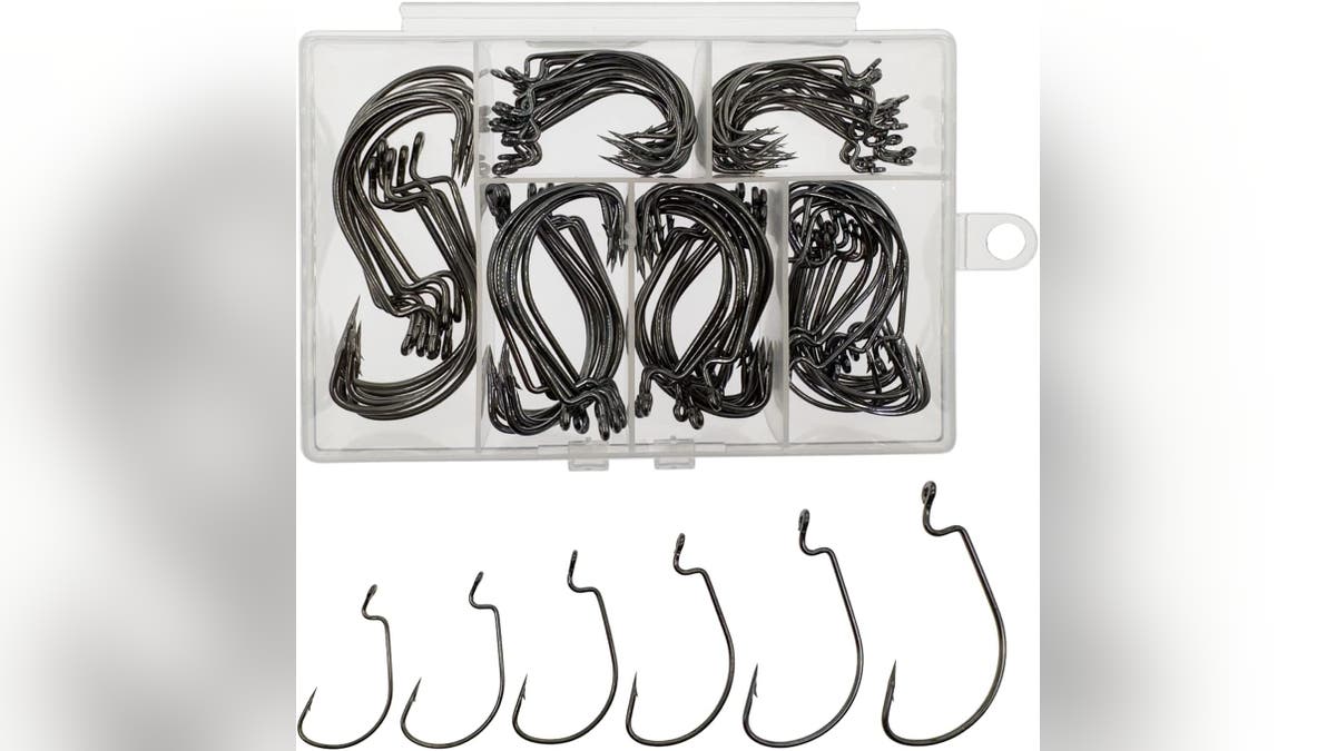 Get a set of different sized hooks for various types of fish.