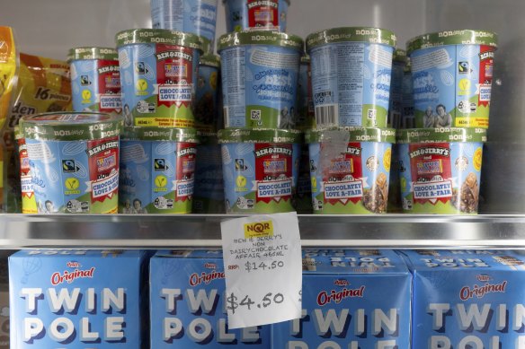 Ben and Jerry’s ice cream retails for $4.50  at the NQR Sunshine West store.