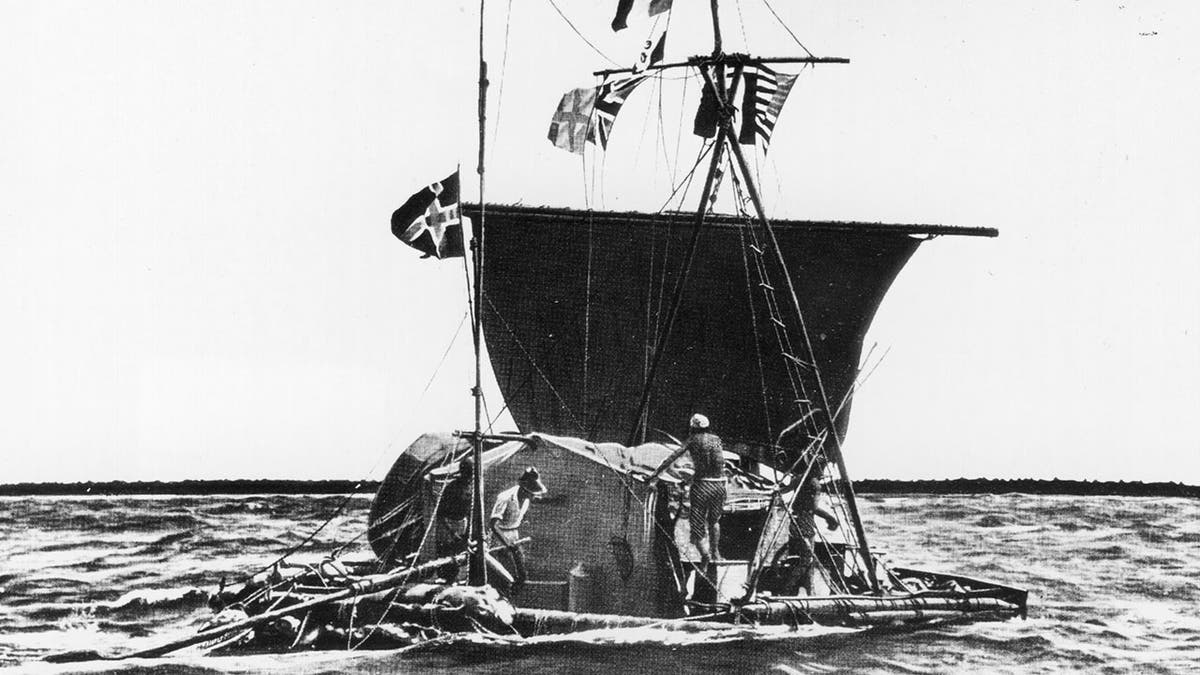 The Kon-Tiki raft at sea