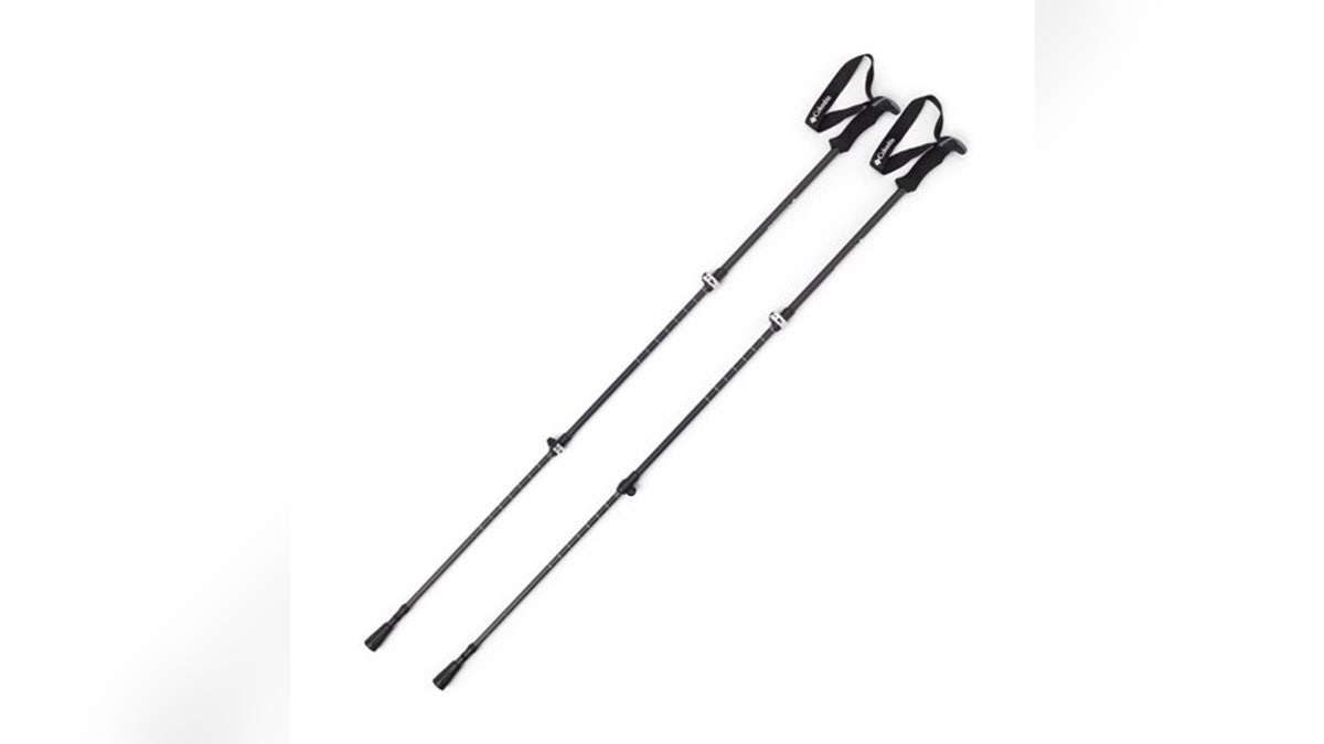 Foldable trekking poles help you walk more easily while hiking.