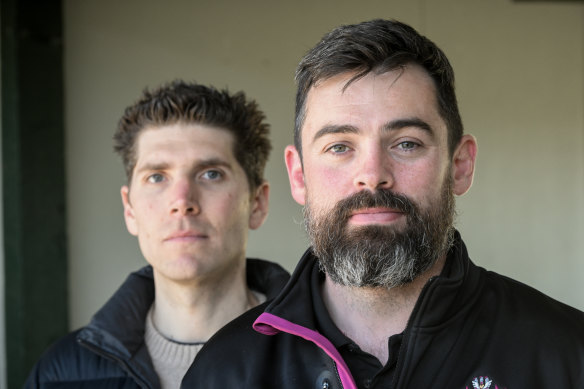 Researcher Spencer Roberts (left) and rugby coach Aidan Ryan say the mouthguard trial has been valuable.