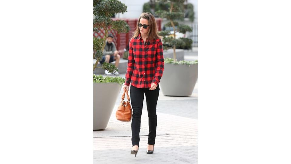 Pippa middleton in a plaid shirt and black jeans