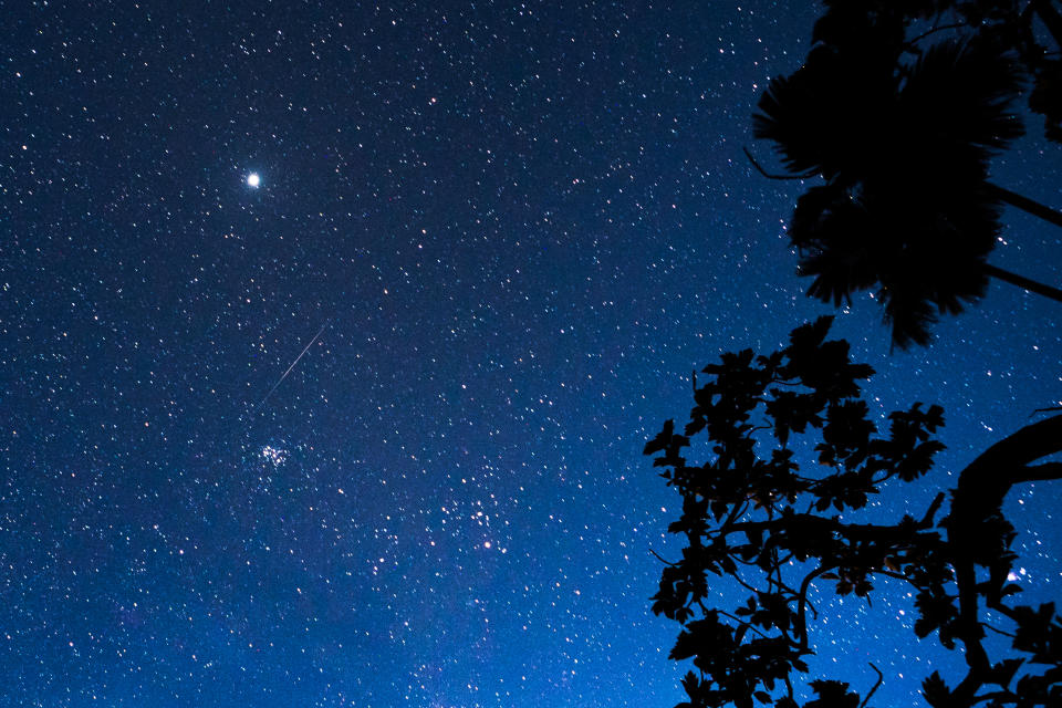 Annual Perseid meteor seen in the sky in 2023, in Ratnapura, Sri Lanka.