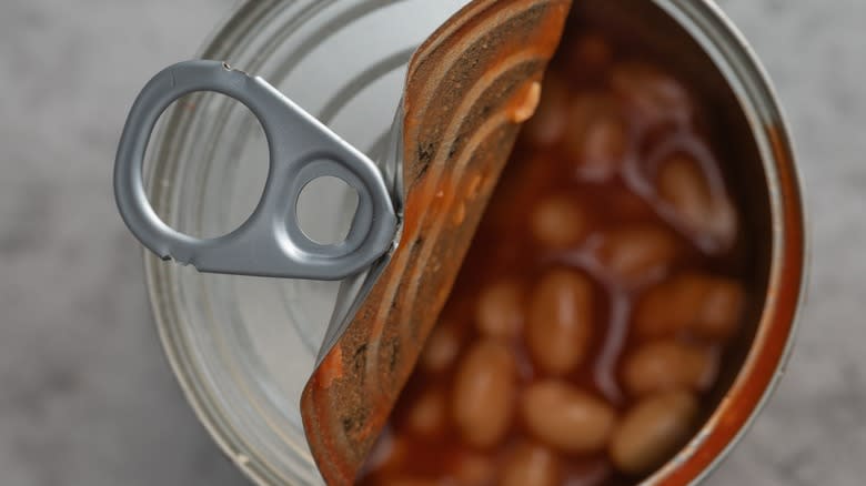Opened can of baked beans