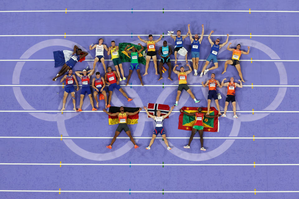 This year's decathletes pose on the track. (Richard Heathcote/Getty Images)