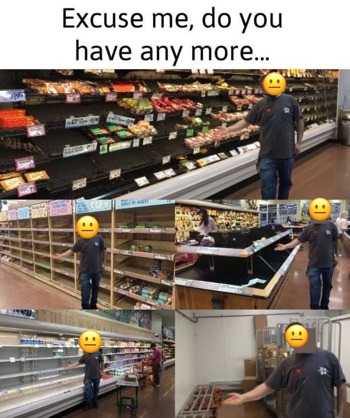 Employee showing empty shelves