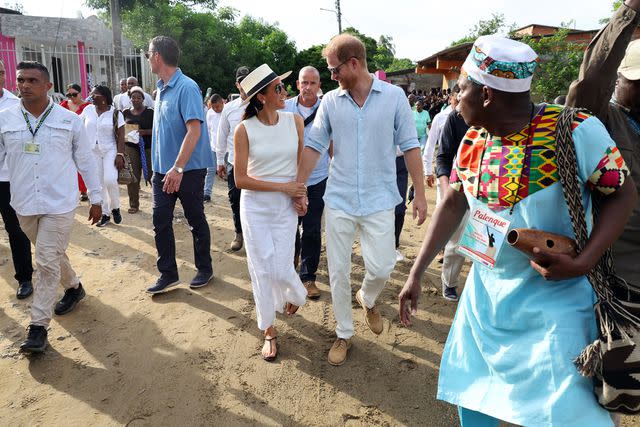 <p>Eric Charbonneau/Archewell Foundation via Getty</p> Meghan Markle and Prince Harry visit Colombia on Aug. 17, 2024