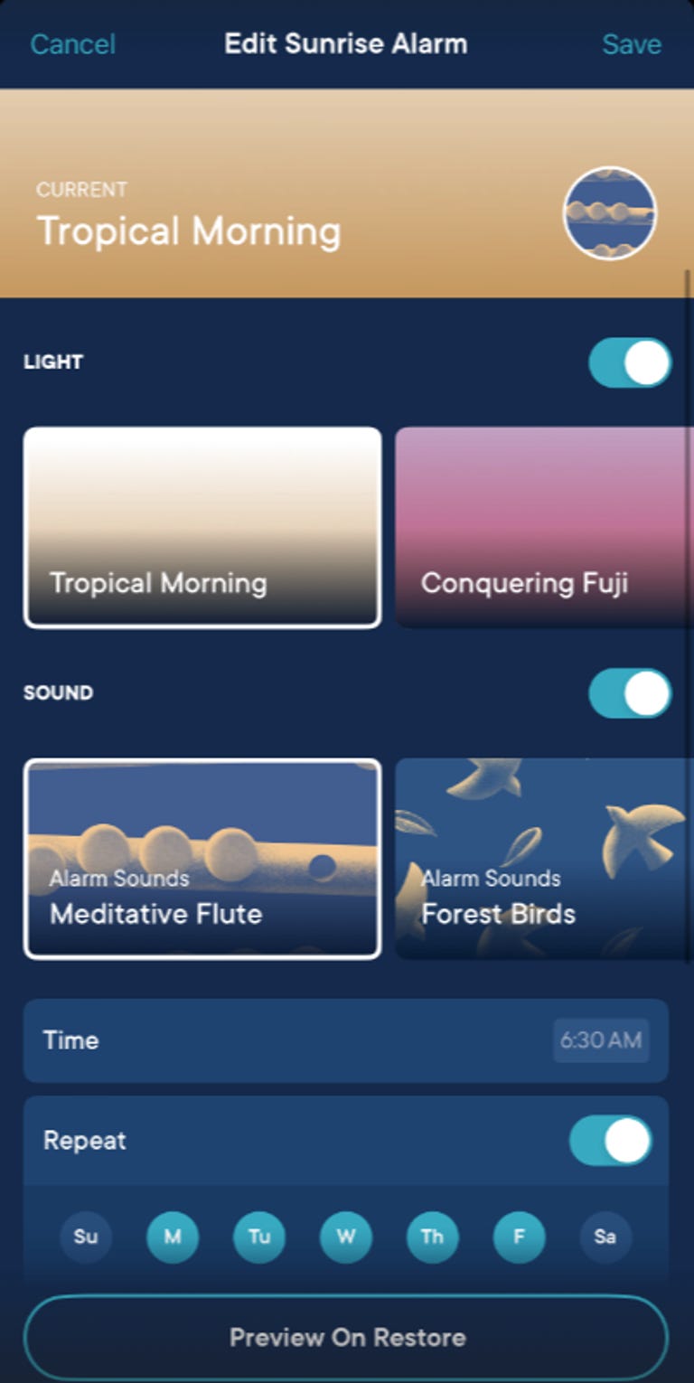 View of the Hatch Restore app