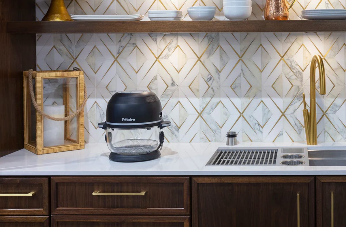 glass bowl air fryer sits on stylish countertop