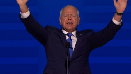 Video: Walz fires up DNC crowd with football pep talk