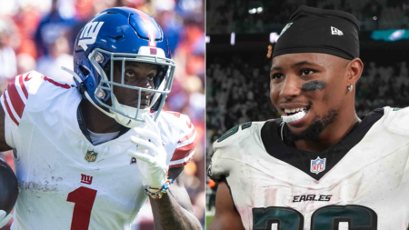 Eagles’ Saquon Barkley shouts out Malik Nabers to the ire of Giants fans: ‘Stay on your side’