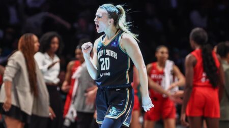 Liberty’s Sabrina Ionescu reacts to interaction with Spike Lee as New York secures spot in semifinals