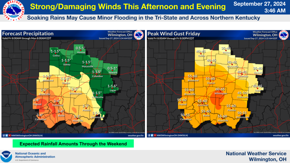 A map of Helene's weather impacts on the region.