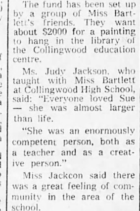 A colleague’s tribute to Susan Bartlett in The Age.