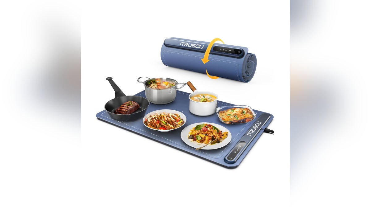 A warming pad keeps multiple dishes warm for long periods of time.