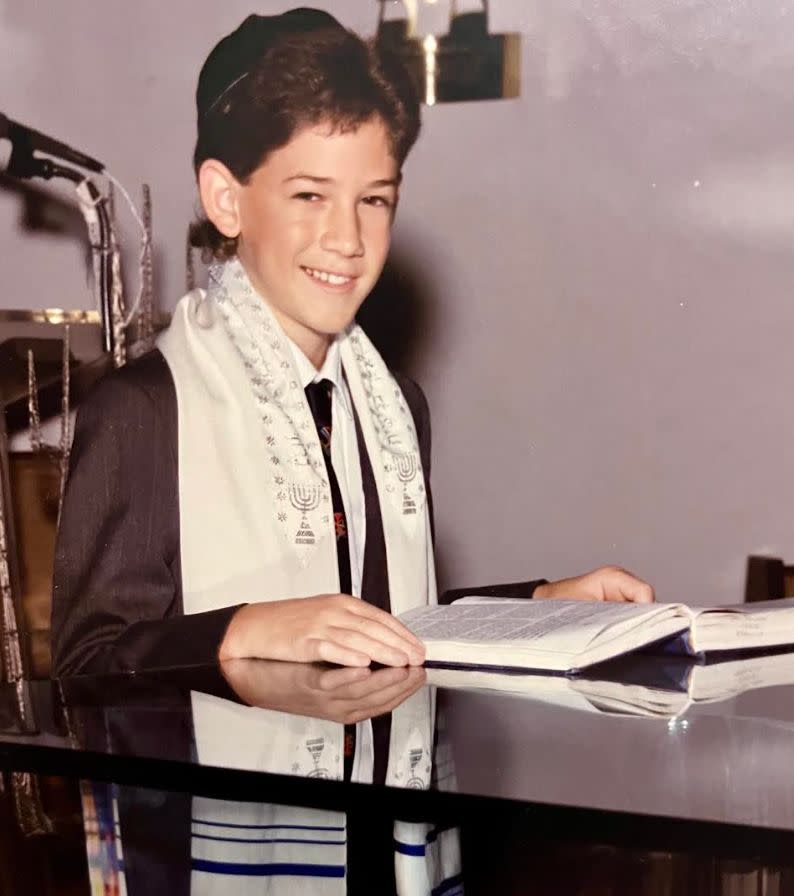 The author on Sept. 16, 1989, the day of his bar mitzvah, at Temple Beth Sholom on Long Island