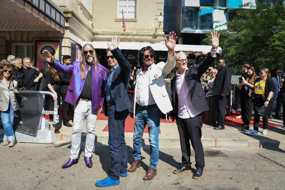 Director Mike Downie, Executive Producer Jake Gold, and The Hip band members Rob Baker, Johnny Fay, Paul Langlois and Gord Sinclair were at the Toronto International Film Festival (TIFF) on Sept. 5. The Tragically Hip: No Dress Rehearsal premieres on Prime Video, September 20th. (George Pimentel)