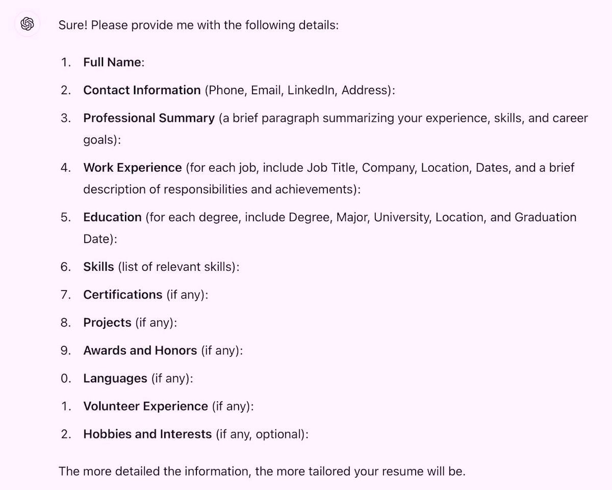 ChatGPT Resume Format