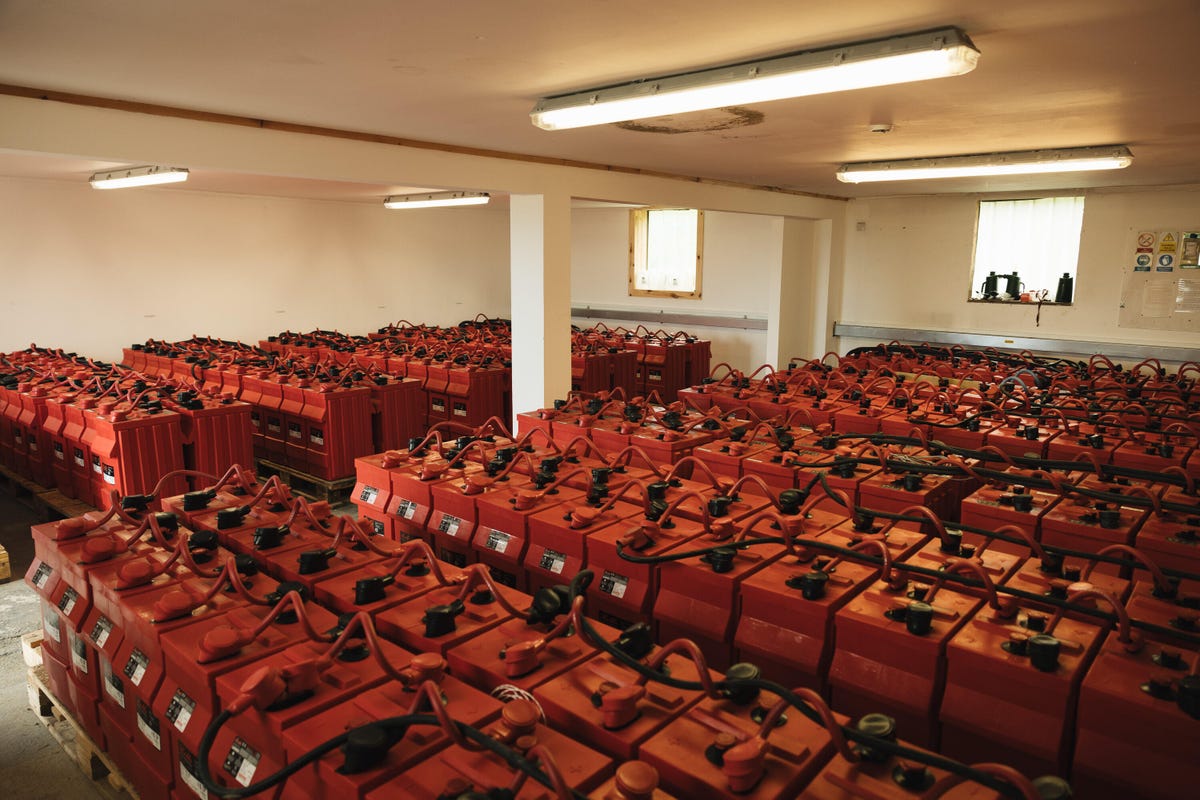 Rows of batteries.