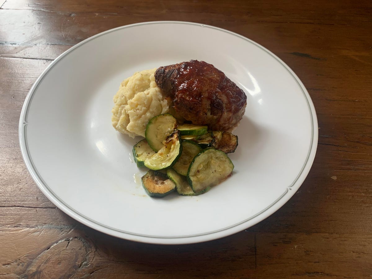 hoisin meatloaf with potatoes and zucchini