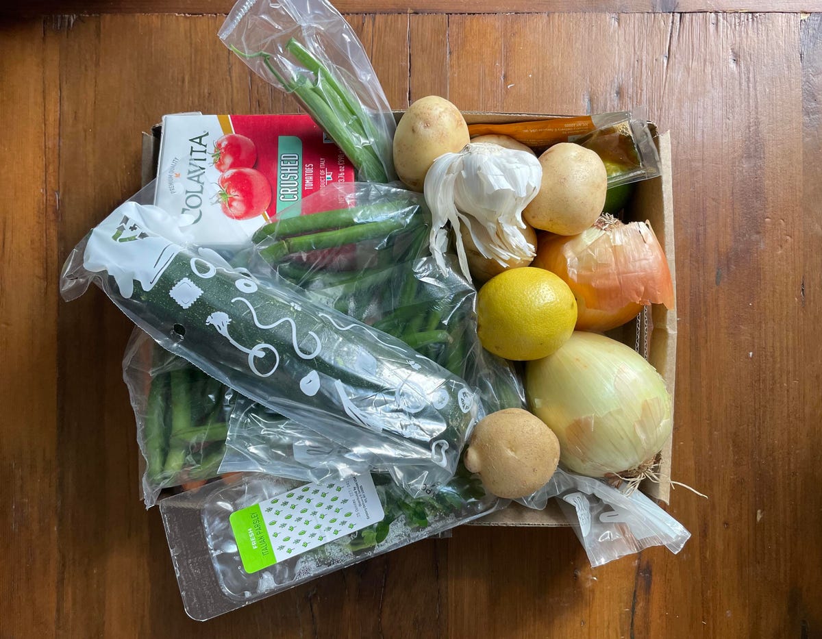 ingredients for three meal kits in box