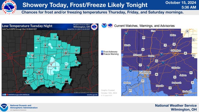 A map of the region's temperatures and freeze risks.