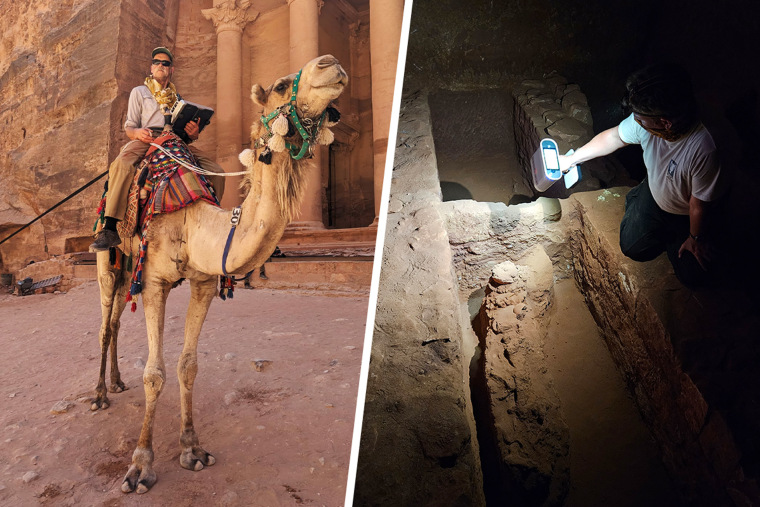 From left: Prof. Richard Bates, excavations at the Treasury.