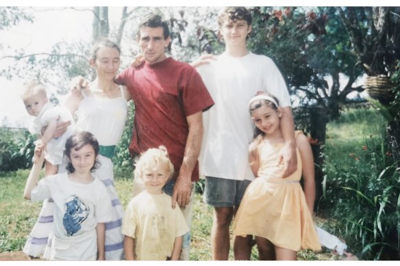 Katie pictured with her family: children Brigid (in arms), Danny, Tim, and Lily, with Katie’s husband John Parmenter, and her son Alan O’Shea.