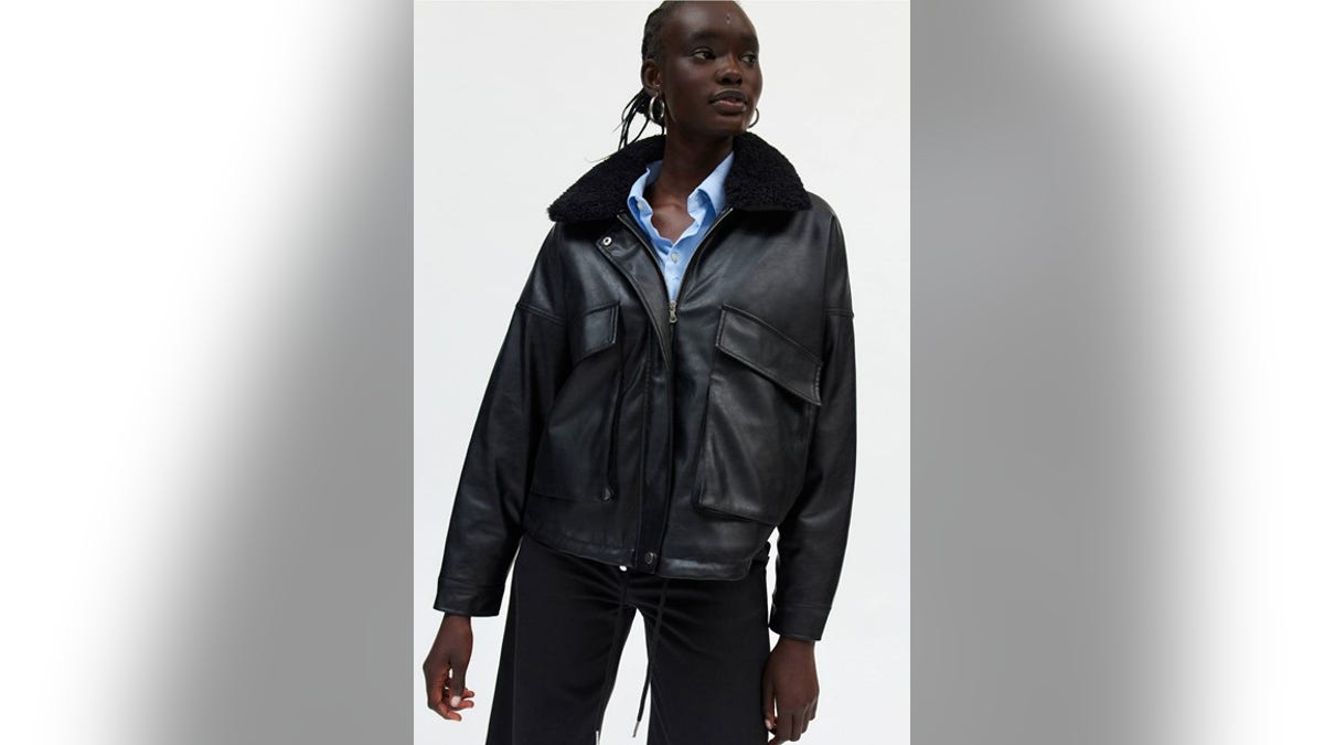 Look cool but stay warm with this faux leather jacket.
