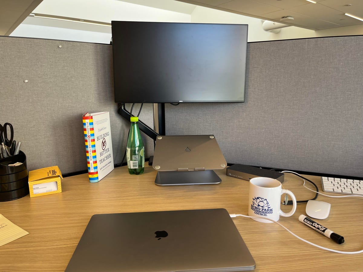 A photo of a workstation cubicle
