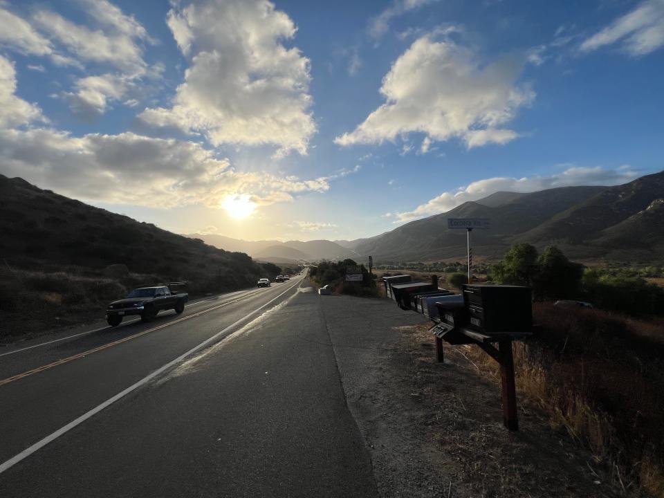 The sun rises over California Highway 94, east of San Diego, near the hamlet of Dulzura