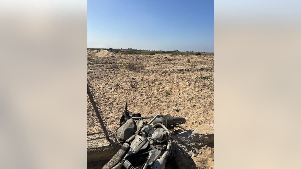 The remains of a motorbike of a terrorist who tried to invade Kibbutz Nir-AM. The terrorist was shot dead by the Kibbutz's rapid-response team.