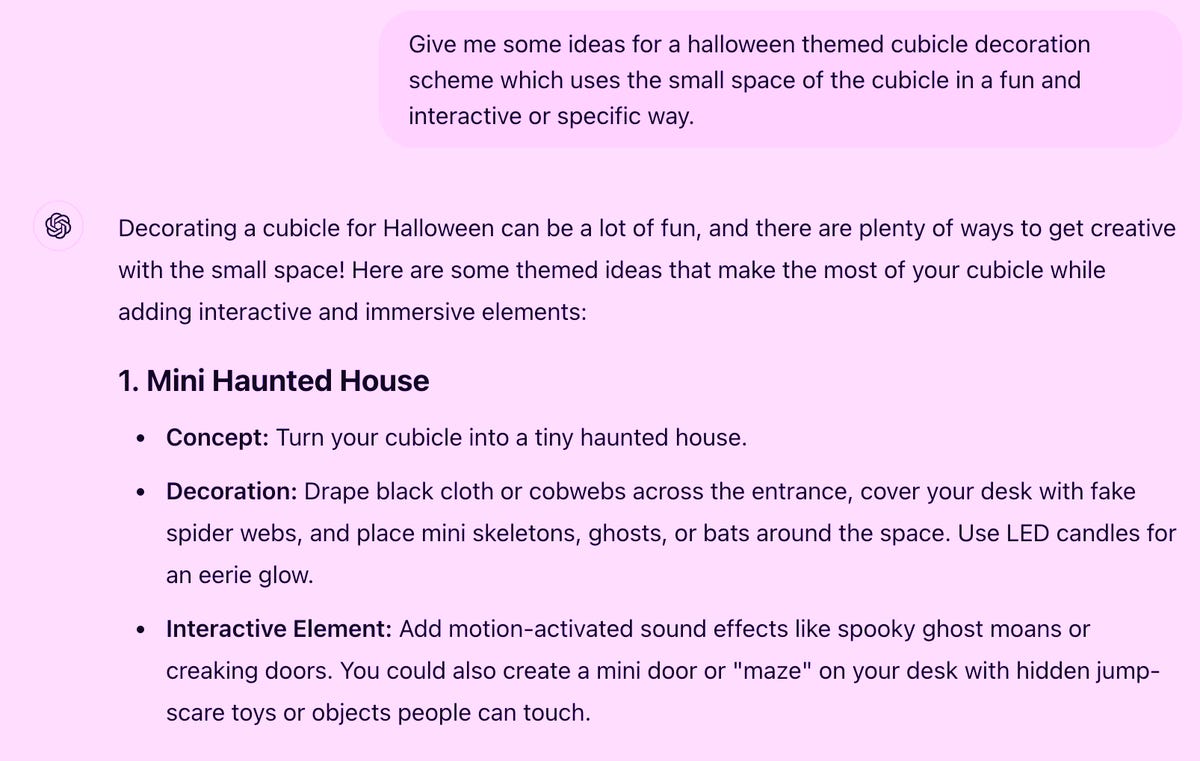Screenshot of AI Halloween decor advice from ChatGPT
