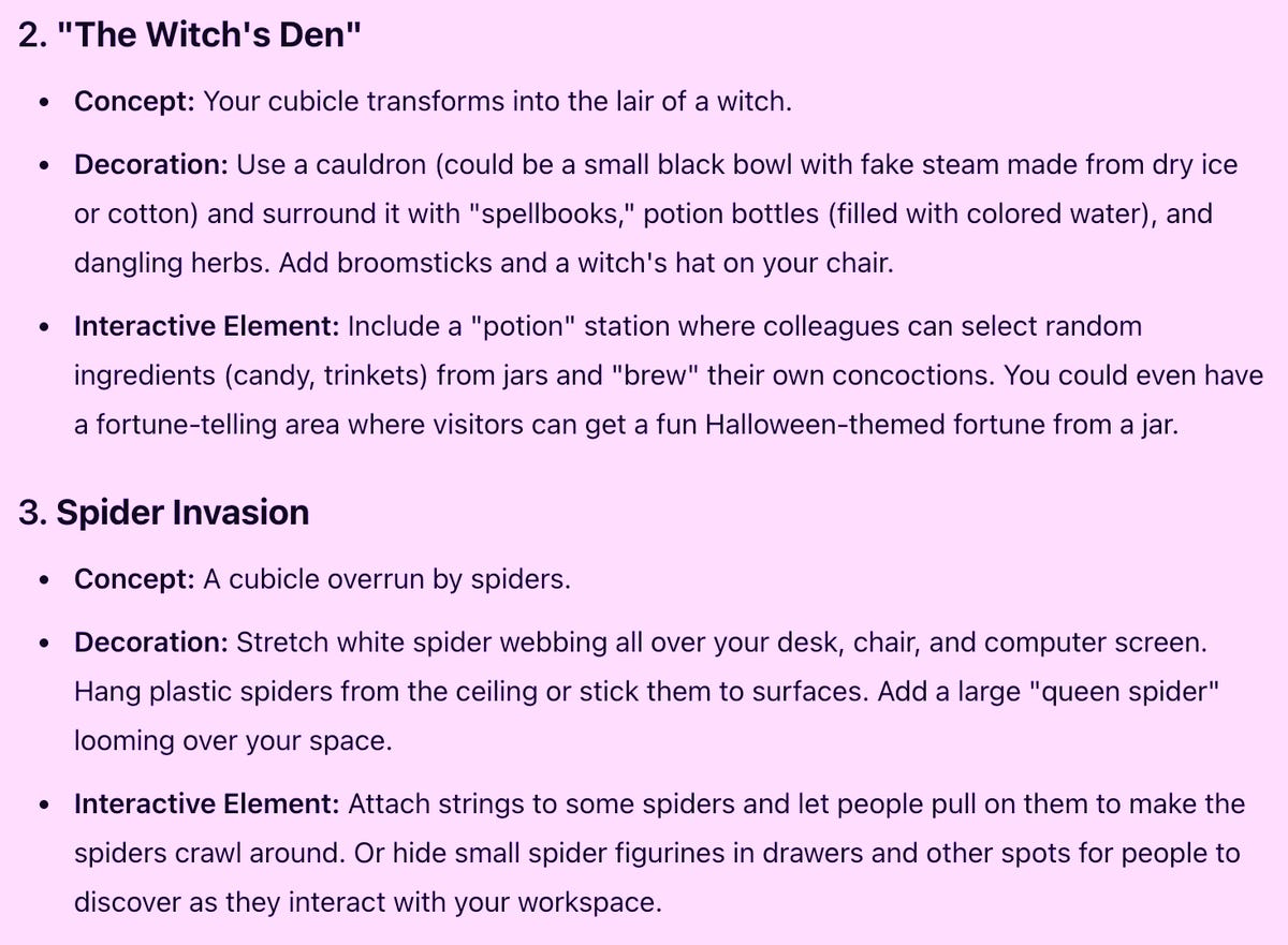 Screenshot of AI Halloween decor advice from ChatGPT