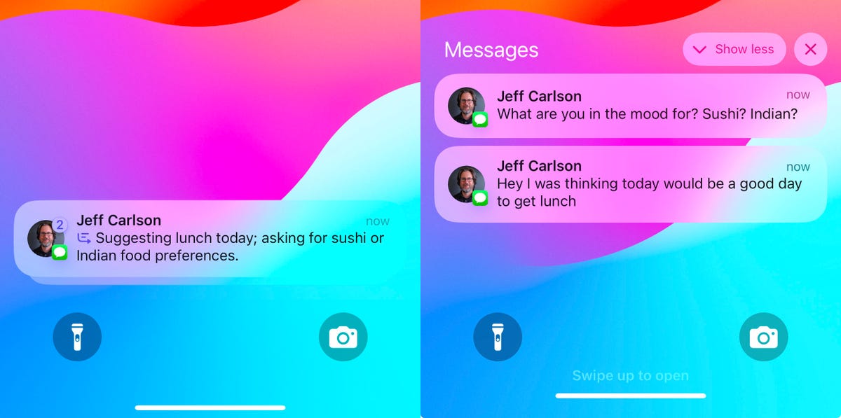 an iPhone screenshot shows an AI summary of text messages