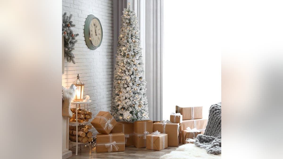 This elegant tree looks flocked in snow.