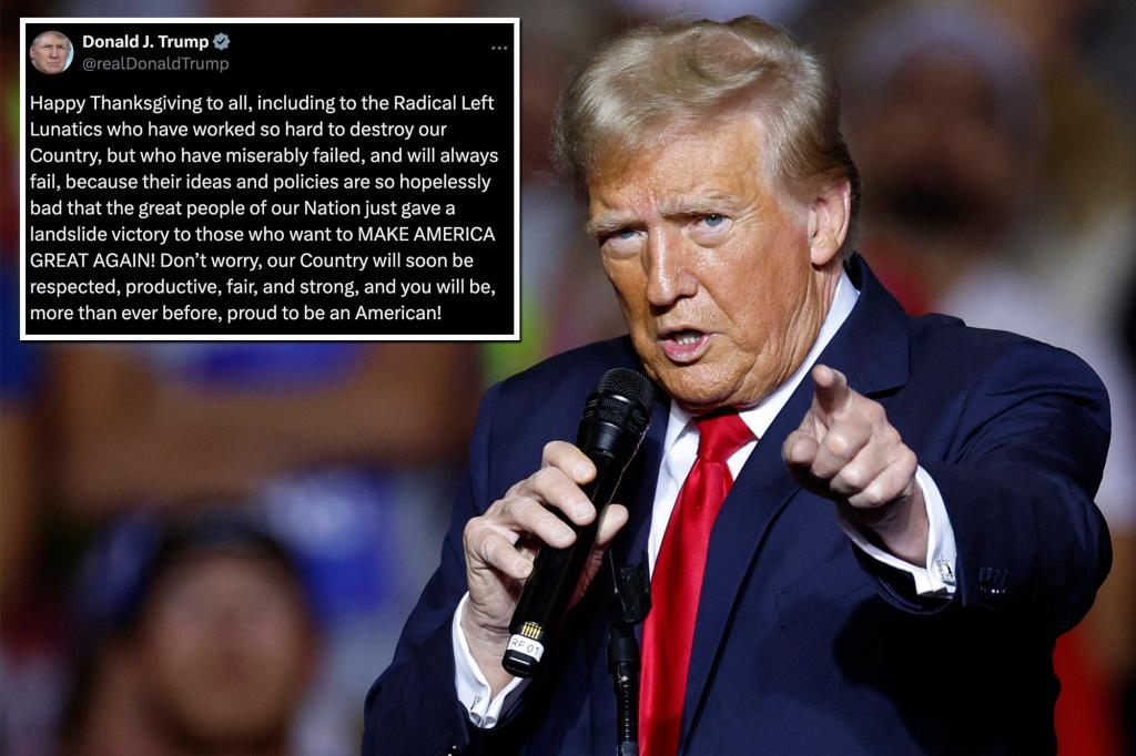 Trump wishes ‘Happy Thanksgiving to all, including the Radical Left Lunatics’