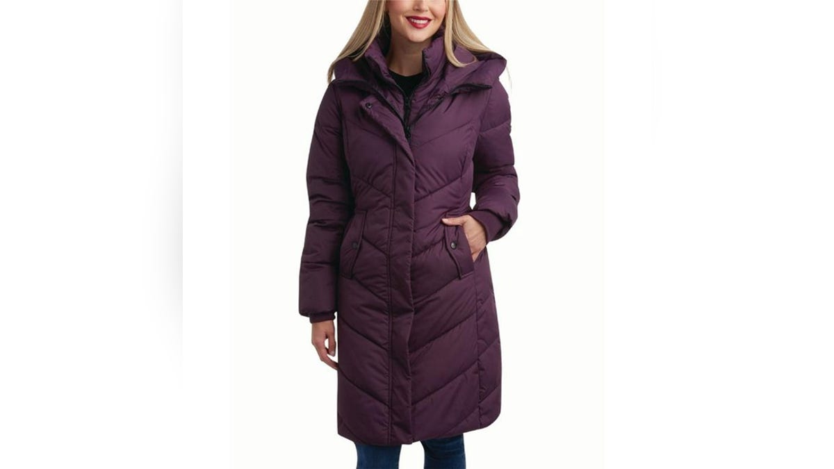 Throw on this warm winter coat on snowy days.