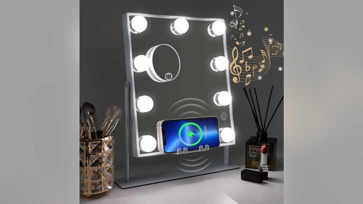 A professional makeup mirror with a charging port.