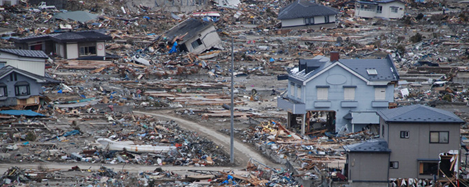 A photograph of the wreckage following the 2011 earthquake and tsunami in Japan.